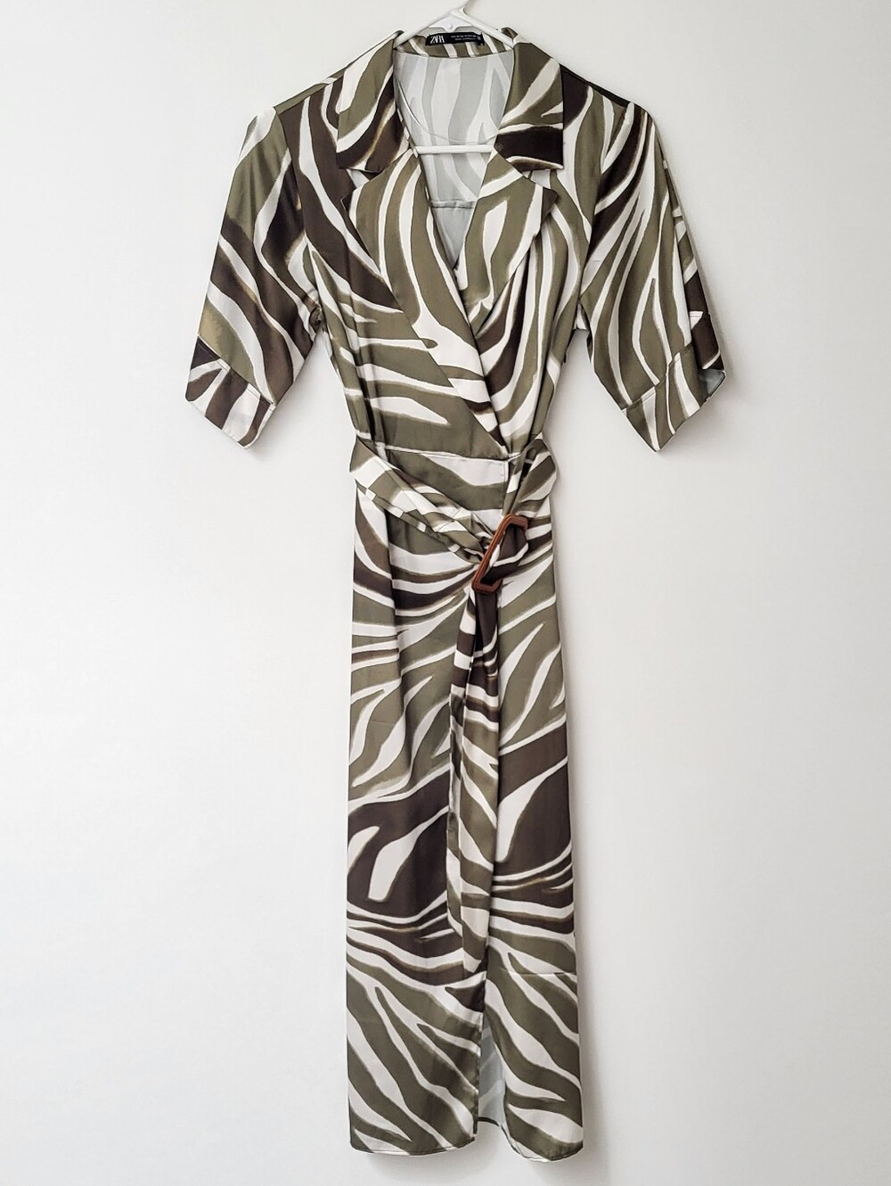 Zara Olive and White Zebra Print Wrap Dress
